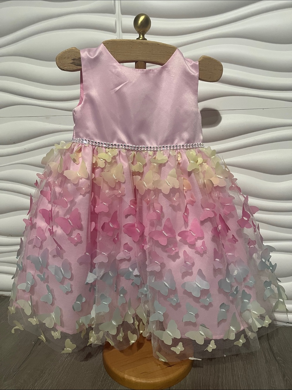Girls' Pink Butterfly Appliqué Tulle Dress